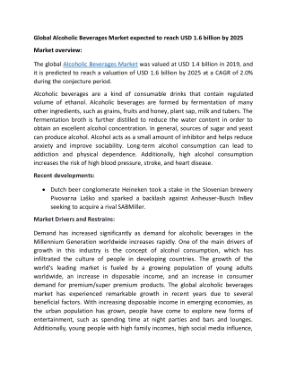 Global Alcoholic Beverages Market expected to reach USD 1.6 billion by 2025