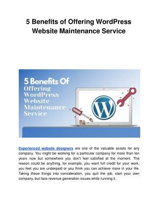 5 Benefits of Offering WordPress Website Maintenance Service