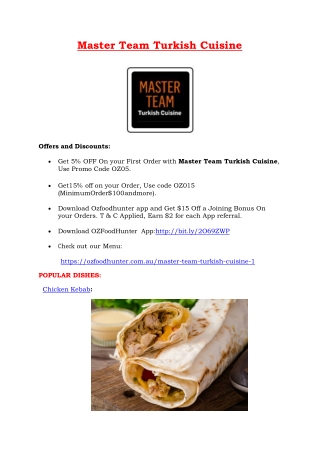 5% off - Master Team Turkish Cuisine takeaway Rozelle,NSW