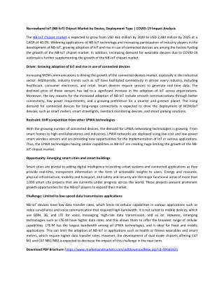 Narrowband IoT (NB-IoT) Chipset Market by Device, Deployment Type | COVID-19 Impact Analysis | MarketsandMarkets