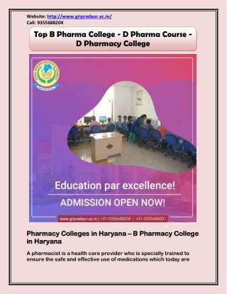 Top B Pharma College - D Pharma Course - D Pharmacy College