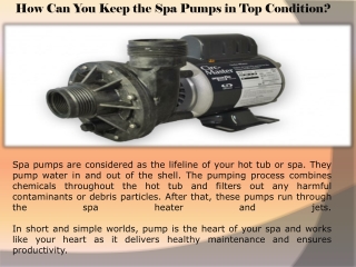 How Can You Keep the Spa Pumps in Top Condition?