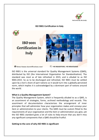 ISO 9001 Certification in Italy | ISO Certification in Italy | SIS Certifications