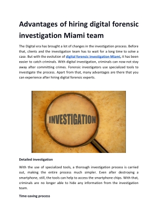 Advantages of hiring digital forensic investigation Miami team