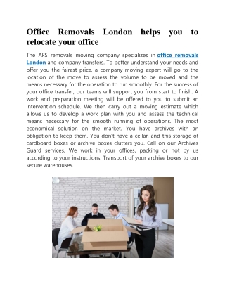Office Removals London helps you to relocate your office