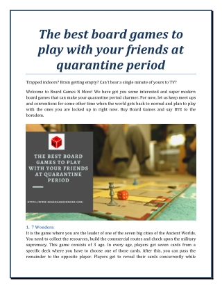 The best board games to play with your friends at quarantine period