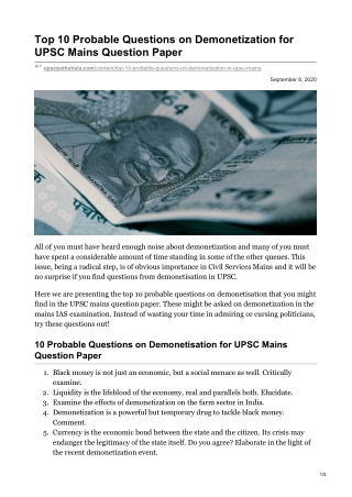 Top 10 Probable Questions on Demonetization for UPSC Mains Question Paper