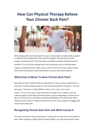 How Can Physical Therapy Relieve Your Chronic Back Pain?