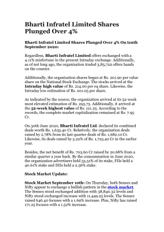 Bharti Infratel Limited Shares Plunged Over 4%