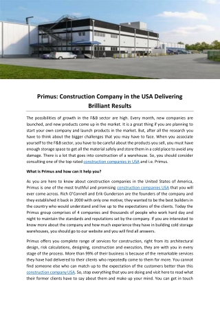 Primus- Construction Company in the USA Delivering Brilliant Results