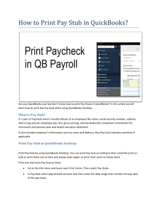 How to Print Pay Stub in QuickBooks?