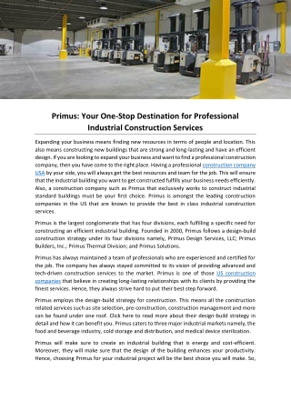 Primus- Your One-Stop Destination for Professional Industrial Construction Services