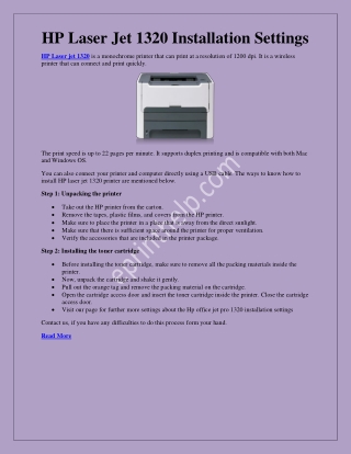 HP LaserJet 1320 Installation | Quick Settings