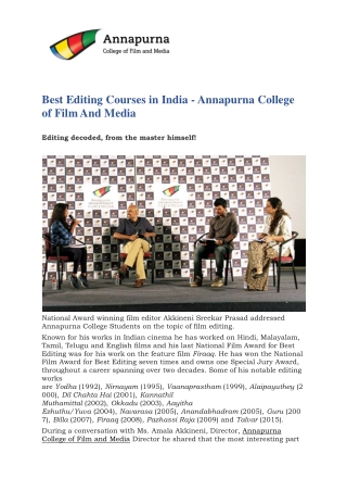 Film Editing Course, Best Editing Courses in India - Annapurna College of Film And Media