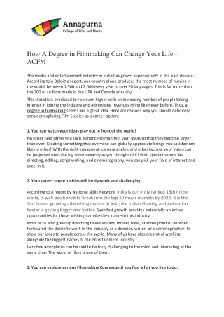 How A Degree in Filmmaking Can Change Your Life - ACFM