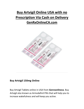 Buy Artvigil Online USA with no Prescription Via Cash on Delivery | Genrxonlineca