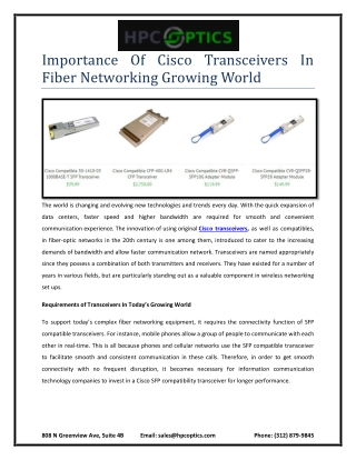 Importance Of Cisco Transceivers In Fiber Networking Growing World