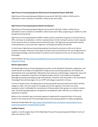 High Pressure Processing Equipment Market Analysis 2020-2025