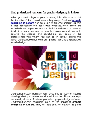 Find professional company for graphic designing in Lahore