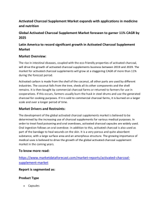 Activated Charcoal Supplement Market Growth 2020-2025