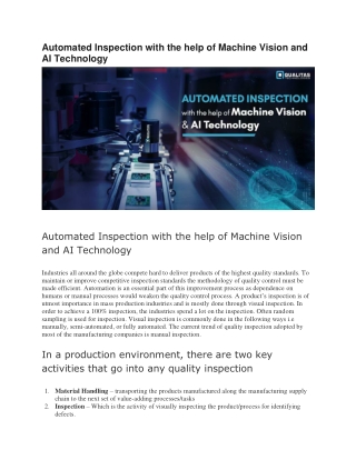 Automated Inspection with the help of Machine Vision and AI Technology