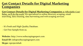 Get Contact Details for Digital Marketing Companies