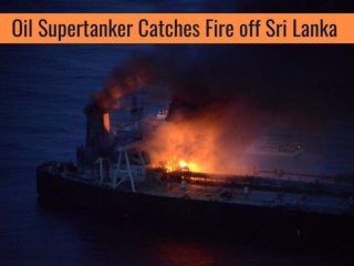 Oil supertanker catches fire off Sri Lanka