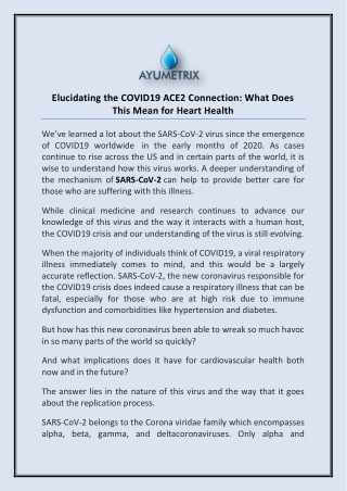 Elucidating the COVID19 ACE2 Connection: What Does This Mean for Heart Health