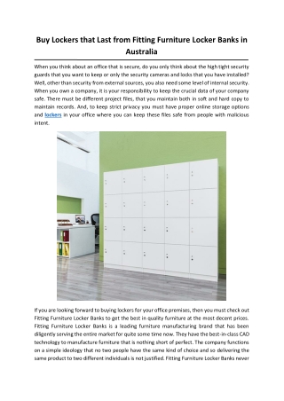 Buy Lockers that Last from Fitting Furniture Locker Banks in Australia