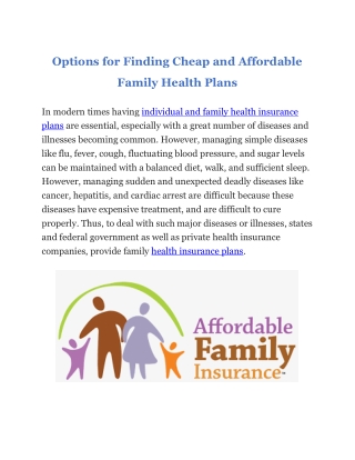 Options for Finding Cheap and Affordable Family Health Plans