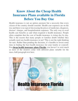 Know About The Cheap Health Insurance Plans available in Florida Before You Buy One