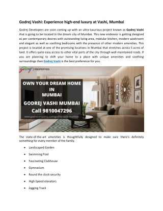 Godrej Vashi Lavish Apartments In Mumbai