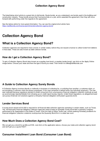 Collection Agency Bond