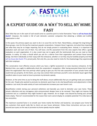 A ExpErt GuidE on A WAy to SEll My HoME FASt