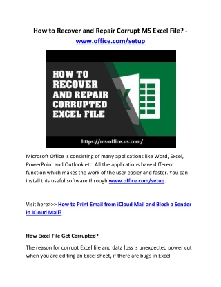 How to Recover and Repair Corrupt MS Excel File? - www.office.com/setup