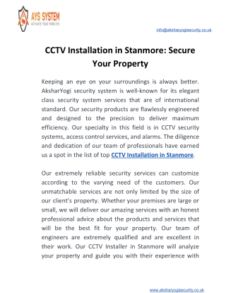 CCTV Installation in Stanmore: Secure Your Property