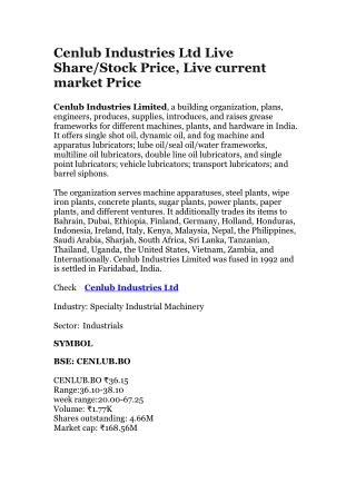 Cenlub Industries Ltd Live Share/Stock Price, Live current market Price