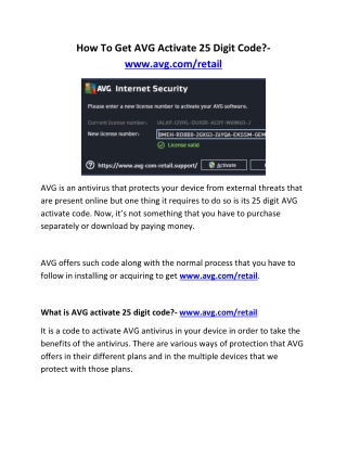 How To Get AVG Activate 25 Digit Code?- www.avg.com/retail