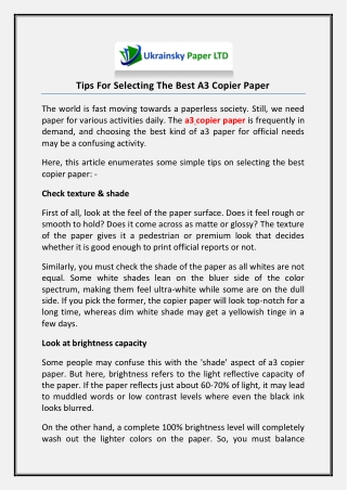 Tips For Selecting The Best A3 Copier Paper