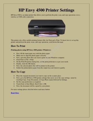 HP Envy 4500 Printer Installation Settings