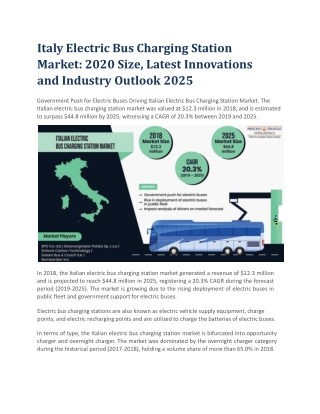 Italy Electric Bus Charging Station Market Segments, Size, Industry Analysis and Opportunities 2025
