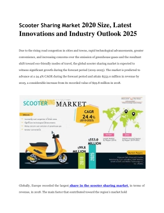 Scooter Sharing Market Demand Globally and Industry Outlook 2025