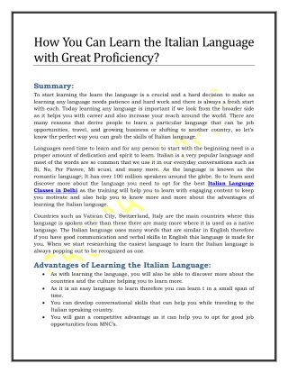 How You Can Learn the Italian Language with Great Proficiency?