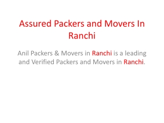 Assured Packers and Movers In Ranchi