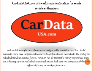 CarDataUSA.com Is The Ultimate Destination For Resale Vehicle Enthusiasts