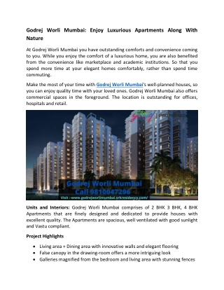 Godrej Worli Luxurious Apartments Mumbai