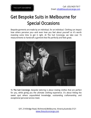 Get Bespoke Suits in Melbourne for Special Occasions