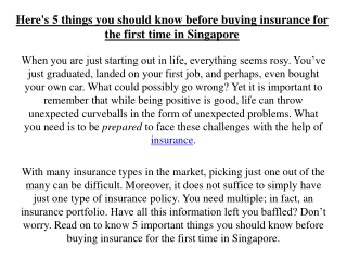 Here's 5 things you should know before buying insurance for the first time in Singapore