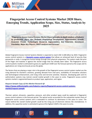 Fingerprint Access Control Systems Market 2020 Report Latest Research, Business Analysis And Forecast 2025 Analysis Rese