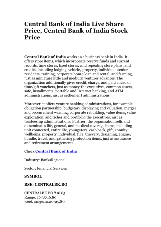 Central Bank of India Live Share Price, Central Bank of India Stock Price